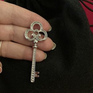 Amway Key Pendant, Necklace, Cubic Zirconium, CZs, Silver Tone Metal, Vintage